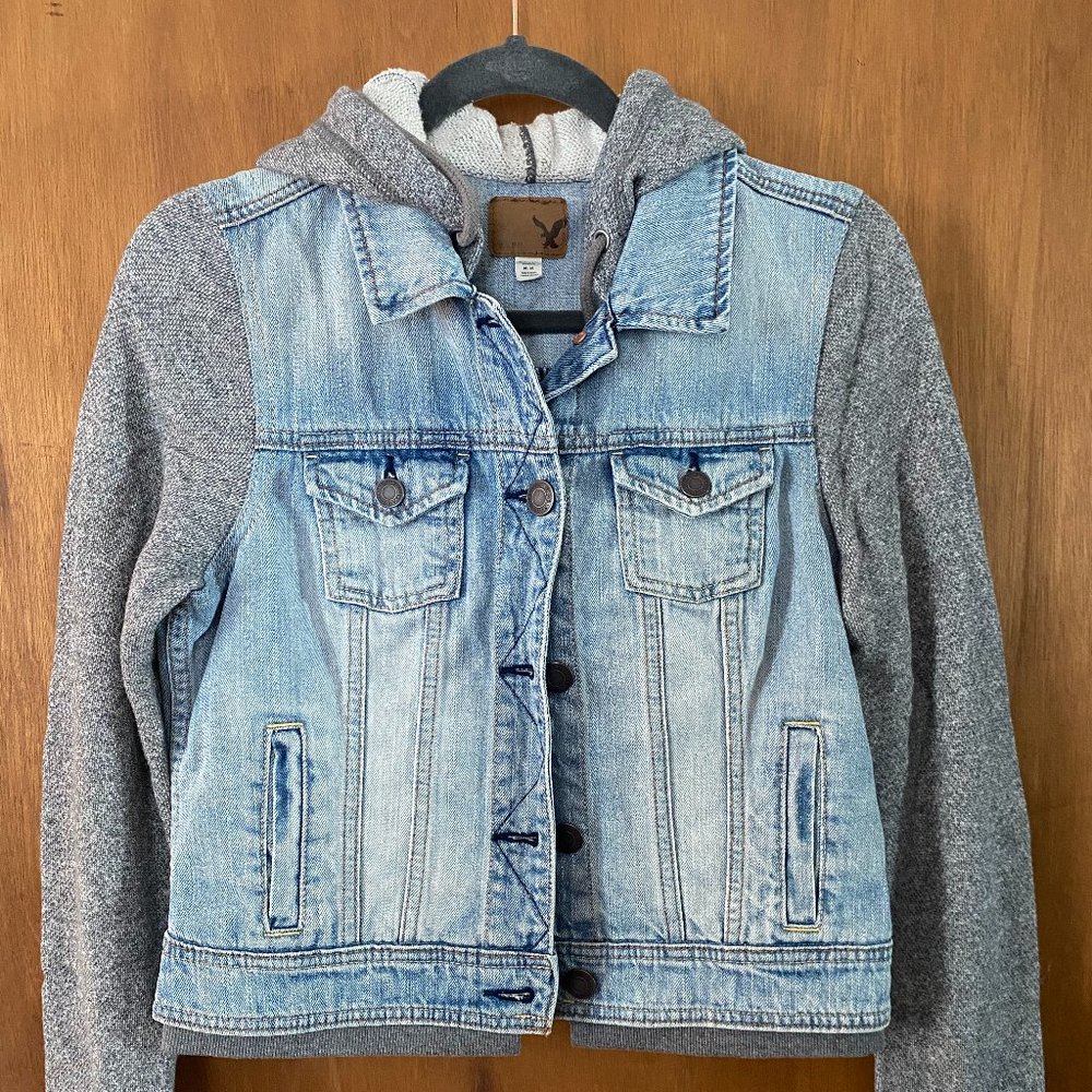 American Eagle Jean Jacket with Cloth Sleeves/Hood